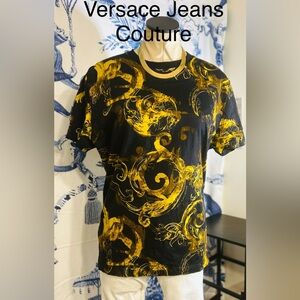 Versace Couture Jeans, Authentic Black & Gold Tee with Logo Design
